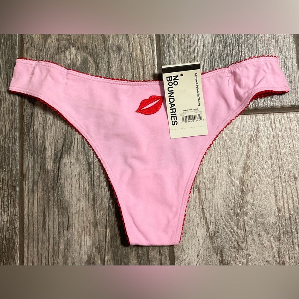 New Nobo No Boundaries cotton & Pointelle thong panties size XS or XXXL Pink Lip